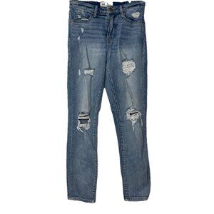 BKE Mom Jean High Rise Light Wash Destroyed Distressed Sz 26 X 27.5